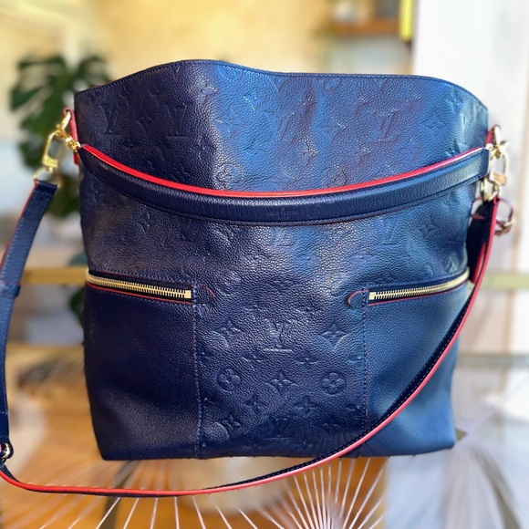Louis Vuitton Authentic Leather Melie M. Emp. Marine Rouge Navy Blue & Red Bag - Picture 11 of 14